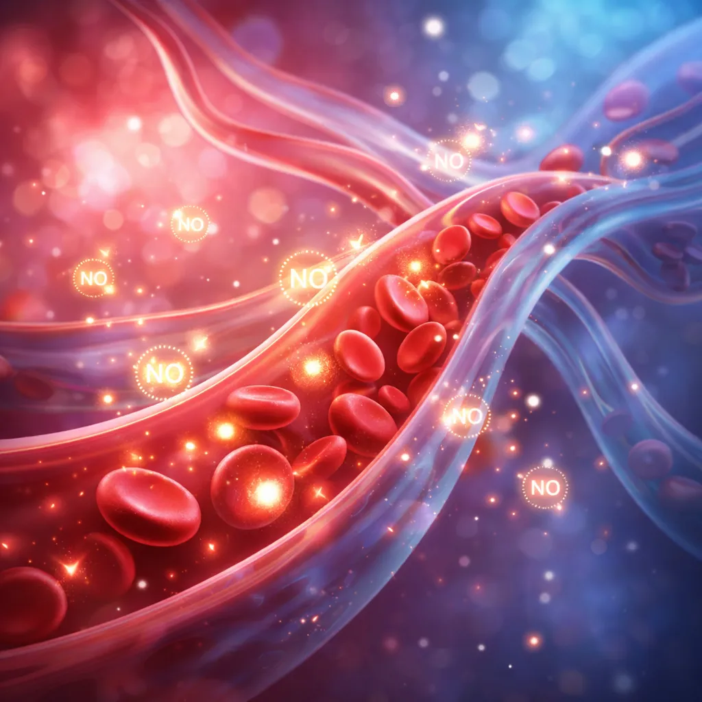 Abstract visualization of healthy blood flow and nitric oxide supporting circulation