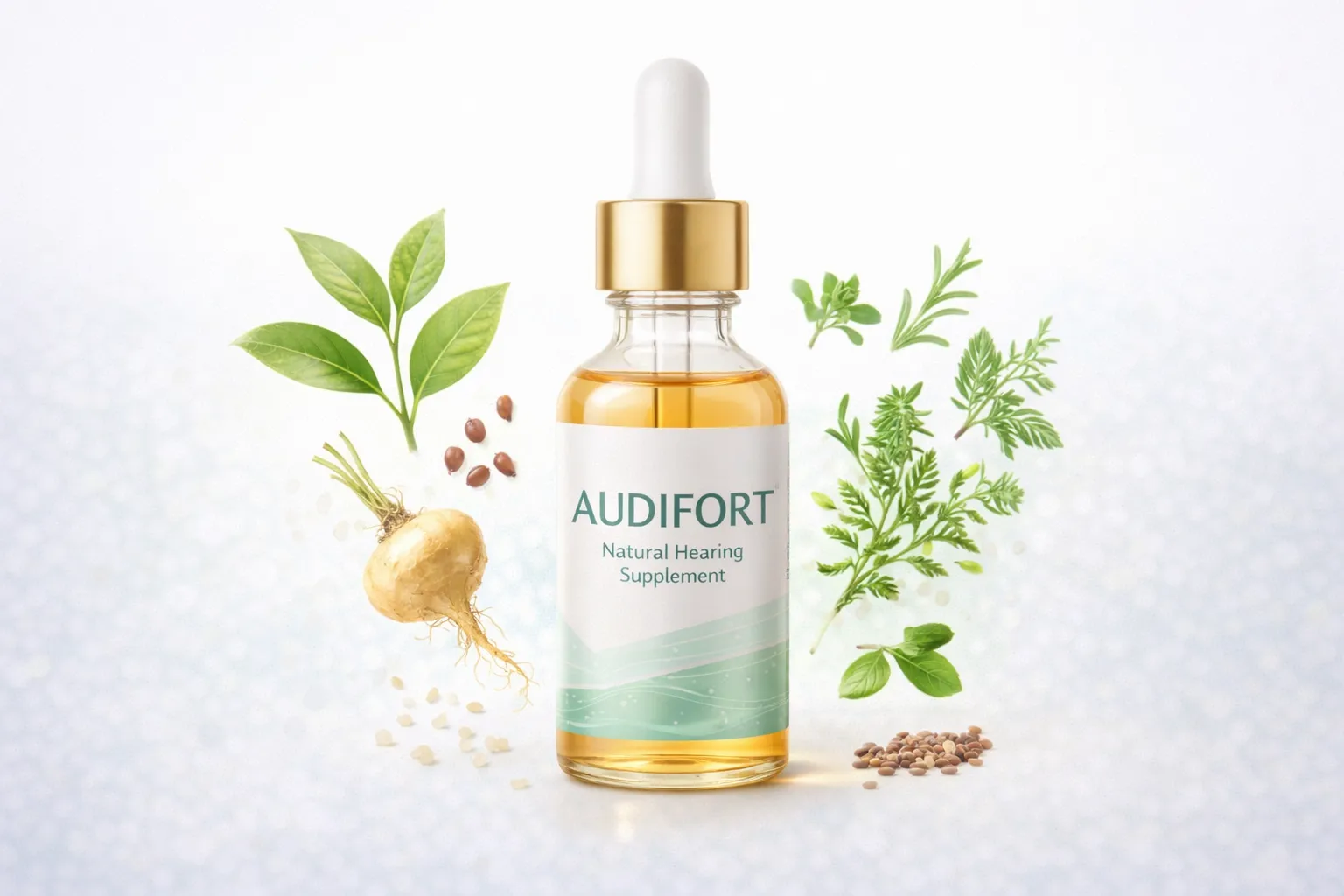 Audifort natural hearing supplement dropper bottle with botanical ingredients